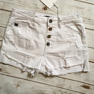 KanCan - button fly white denim shorts